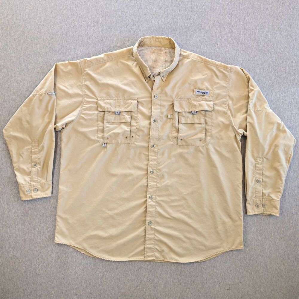Vintage Columbia PFG Omni-Shade Vent Button-Front Fishing Shirt Beige Men’s XXXL